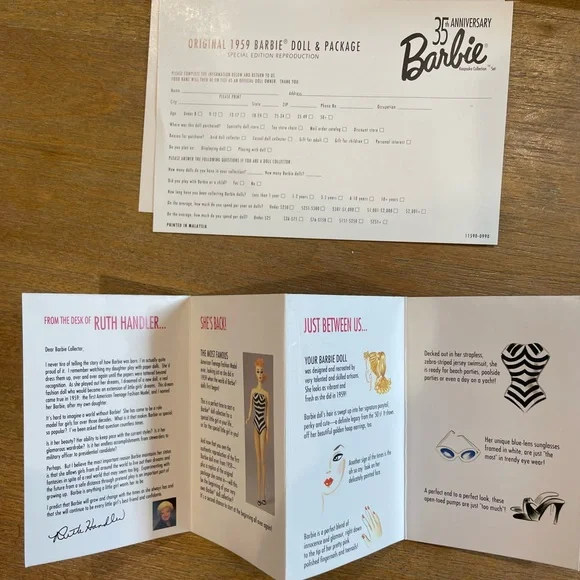 35th Anniversary Barbie original 1959 Barbie & package special edition 1993 - Picture 11 of 12